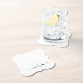 Zwart wit modern script meisjesmonogram naam kartonnen onderzetters (Insitu)