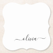 Zwart wit modern script meisjesmonogram naam kartonnen onderzetters (Voorkant)
