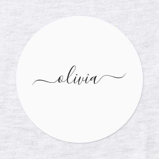 Zwart wit modern script meisjesmonogram naam labels (Design 1)