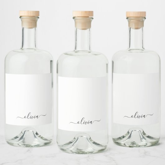 Zwart wit modern script meisjesmonogram naam likeurfles etiket (Flessen)