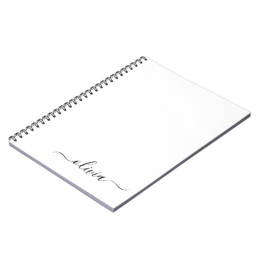 Zwart wit modern script meisjesmonogram naam notitieboek (Linkerzijde)