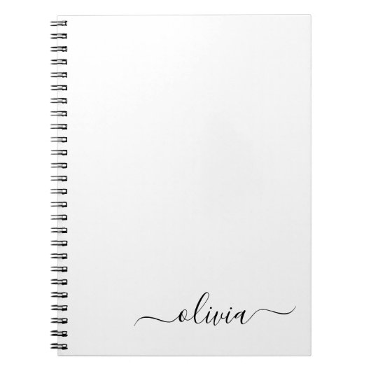 Zwart wit modern script meisjesmonogram naam notitieboek (Voorkant)