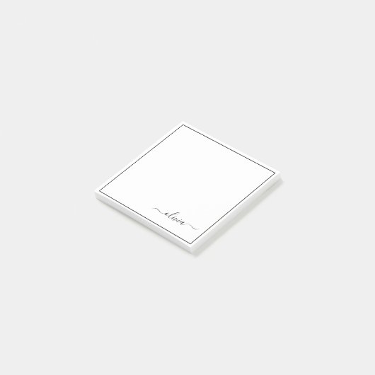 Zwart wit modern script meisjesmonogram naam post-it® notes (Schuin)