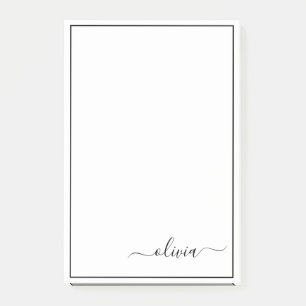 Zwart wit modern script meisjesmonogram naam post-it® notes