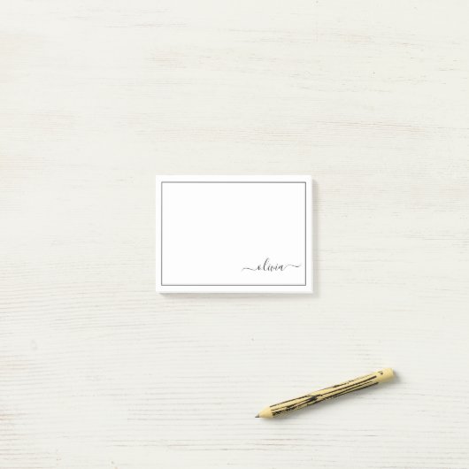 Zwart wit modern script meisjesmonogram naam post-it® notes (Op bureau)