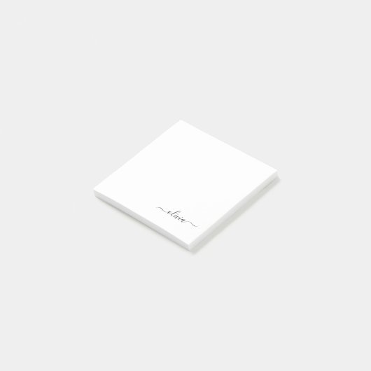 Zwart wit modern script meisjesmonogram naam post-it® notes (Schuin)