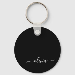 Zwart wit modern script meisjesmonogram naam sleutelhanger