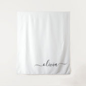 Zwart wit modern script meisjesmonogram naam wandkleed (Voorkant)