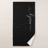 Zwart-wit Modern Script Monogram Naam Badhanddoek (Badhanddoek)