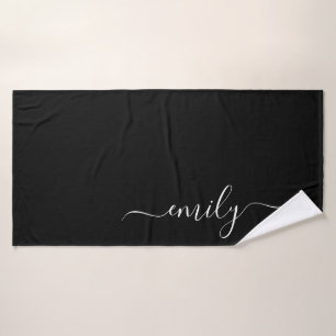 Zwart-wit Modern Script Monogram Naam Badhanddoek
