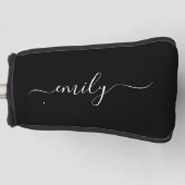 Zwart-wit Modern Script Monogram Naam Golfheadcover (Voorkant)