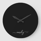 Zwart-wit Modern Script Monogram Naam Grote Klok (Voorkant)