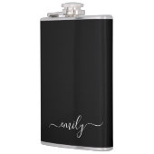 Zwart-wit Modern Script Monogram Naam Heupfles (Links)