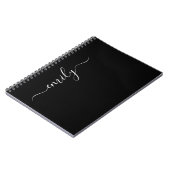 Zwart-wit Modern Script Monogram Naam Notitieboek (Linkerzijde)