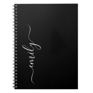 Zwart-wit Modern Script Monogram Naam Notitieboek