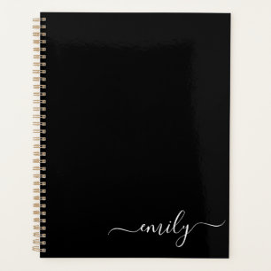 Zwart-wit Modern Script Monogram Naam Planner