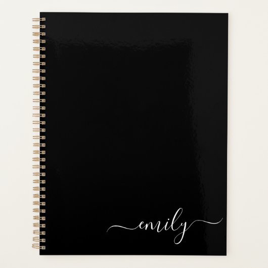 Zwart-wit Modern Script Monogram Naam Planner (Voorkant)