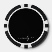 Zwart-wit Modern Script Monogram Naam Poker Chips (Voorkant)
