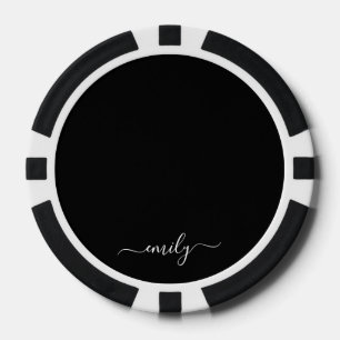 Zwart-wit Modern Script Monogram Naam Poker Chips