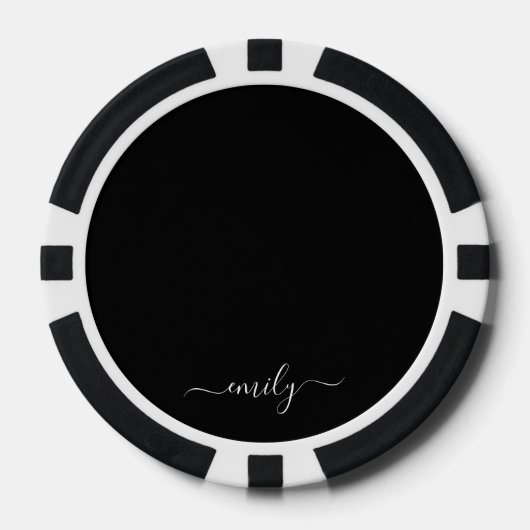 Zwart-wit Modern Script Monogram Naam Poker Chips (Voorkant)
