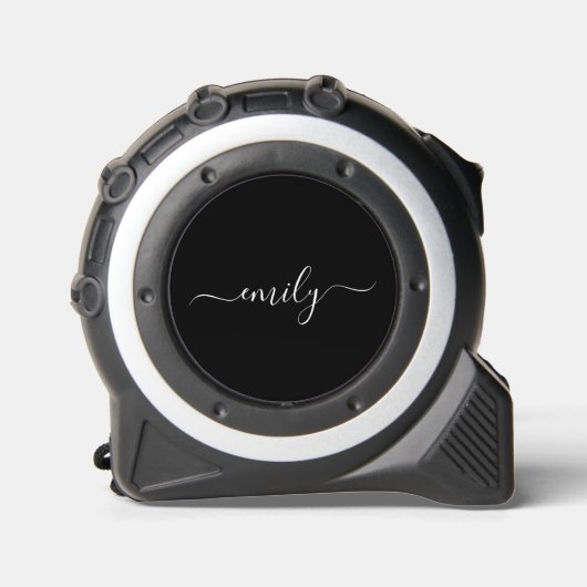 Zwart-wit Modern Script Monogram Naam Rolmaat (Voorkant)
