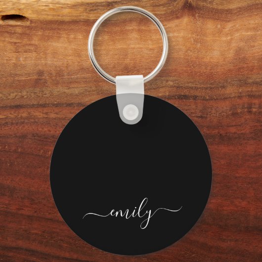 Zwart-wit Modern Script Monogram Naam Sleutelhanger (Achterkant)