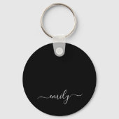Zwart-wit Modern Script Monogram Naam Sleutelhanger (Achterkant)