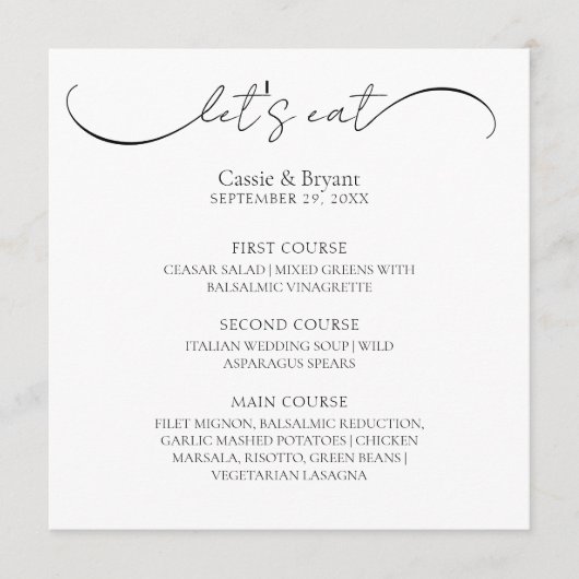 Zwart-wit Modern Script Wedding Menu (Voorkant)