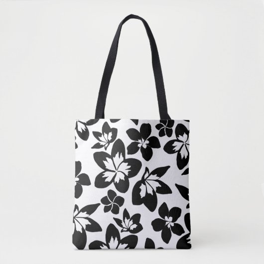 Zwart Wit Modern Silhouette Bloemenprint Draagtas (Voorkant)