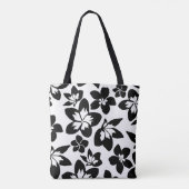 Zwart Wit Modern Silhouette Bloemenprint Draagtas (Achterkant)