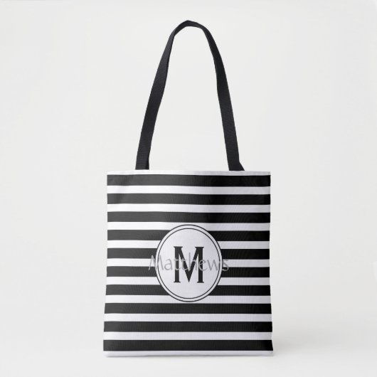 Zwart-wit Modern Stripe Monogram Canvas tas (Voorkant)