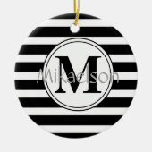 Zwart-wit Modern Stripe Monogram Keramisch Ornament (Voorkant)