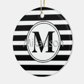 Zwart-wit Modern Stripe Monogram Keramisch Ornament (Links)