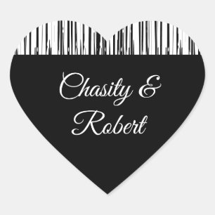 Zwart-wit Modern Stripe Save the Date Kaart Hart Sticker