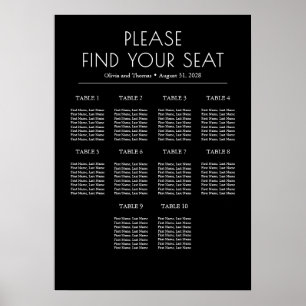 Zwart-wit modern trouwstoelindeling poster