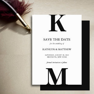 Zwart-wit Modern Vet Monogram Bruiloft Save The Date