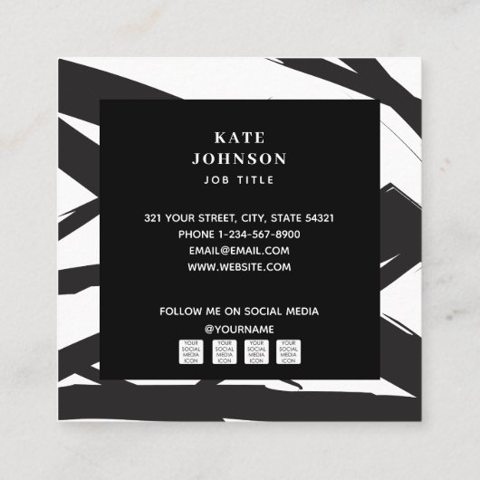 Zwart-wit moderne Abstracte kunst lijn QR-code Vierkante Visitekaartje (Achterkant)