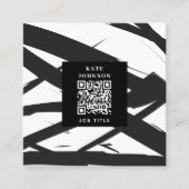 Zwart-wit moderne Abstracte kunst lijn QR-code Vierkante Visitekaartje (Voorkant)