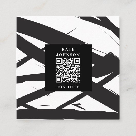 Zwart-wit moderne Abstracte kunst lijn QR-code Vierkante Visitekaartje (Voorkant)
