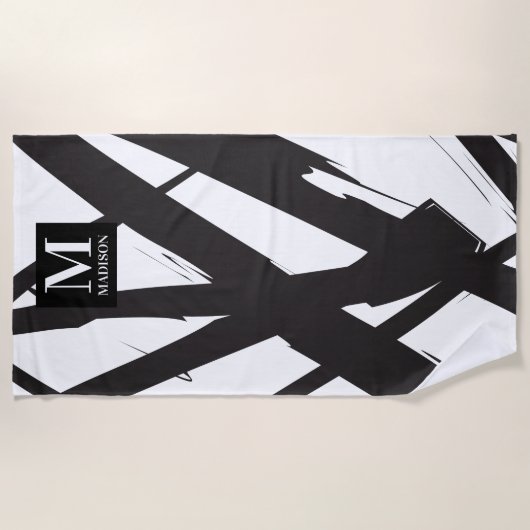 Zwart-wit moderne Abstracte kunstlijn decoratief Strandlaken (Voorkant)