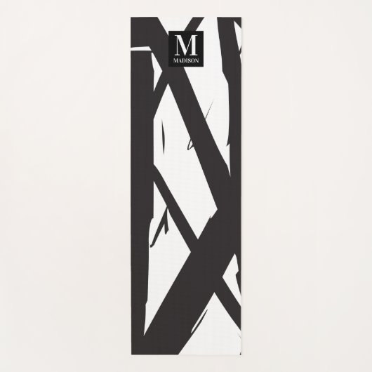 Zwart-wit moderne Abstracte kunstlijn decoratief Yogamat (Voorkant)