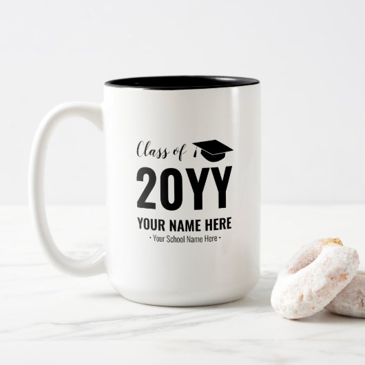 Zwart & Wit | Moderne Afstuderen Cadeauverpakking Tweekleurige Koffiemok (Met donut)