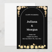 Zwart-wit moderne bloem Happy Wedding Kaart (Voorkant / Achterkant)