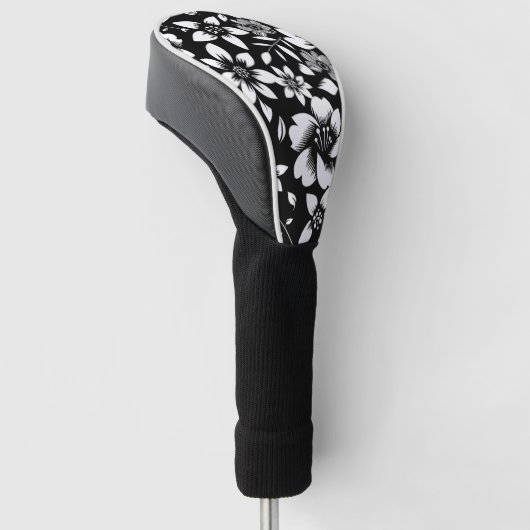 Zwart Wit Moderne Bloembladeren Blowing Print Golfheadcover (Schuin)