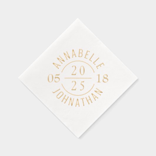 Zwart Wit Moderne Bruiloft Badge Namen en Datum Folie Servetten (Rechts)