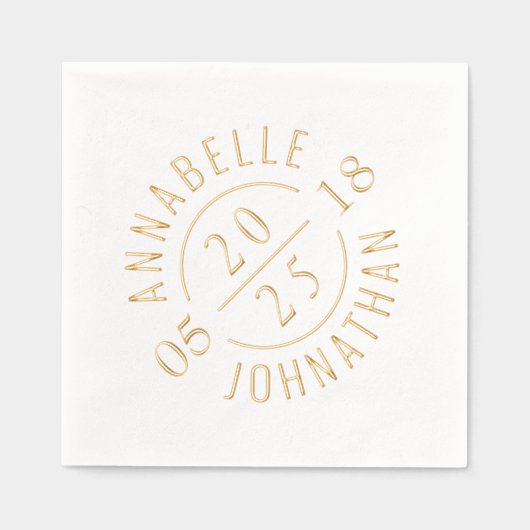 Zwart Wit Moderne Bruiloft Badge Namen en Datum Folie Servetten (Voorkant)