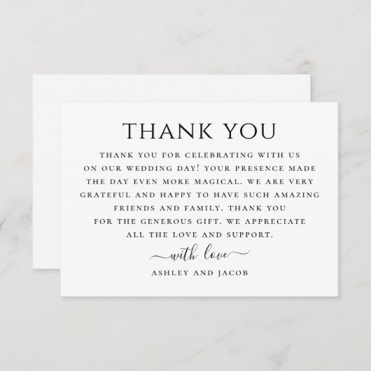 Zwart-wit moderne bruiloft. Eenvoudig schoon Bedankkaart (Voorkant / Achterkant)