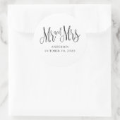 Zwart-wit moderne bruiloft. Mr en Mrs Simple Ronde Sticker (Tas)