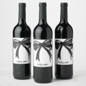 Zwart-wit Moderne Bruiloft Waterverf Bow Chic Wijn Etiket (Flessen)