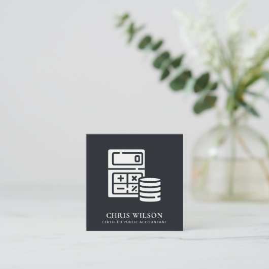 ZWART WIT MODERNE CALCULATOR MUNT ICON ACCOUNTING VIERKANTE VISITEKAARTJE (Staand voorkant)